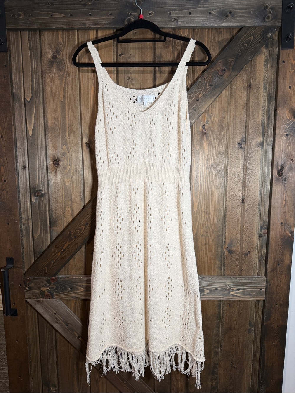 Light Cream Crochet Midi Dress with Fringe